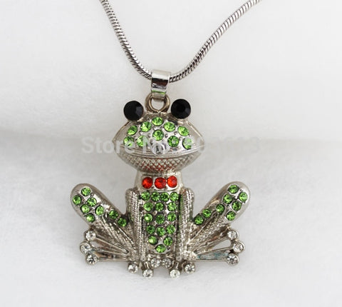 rhinestone frog  pendant
